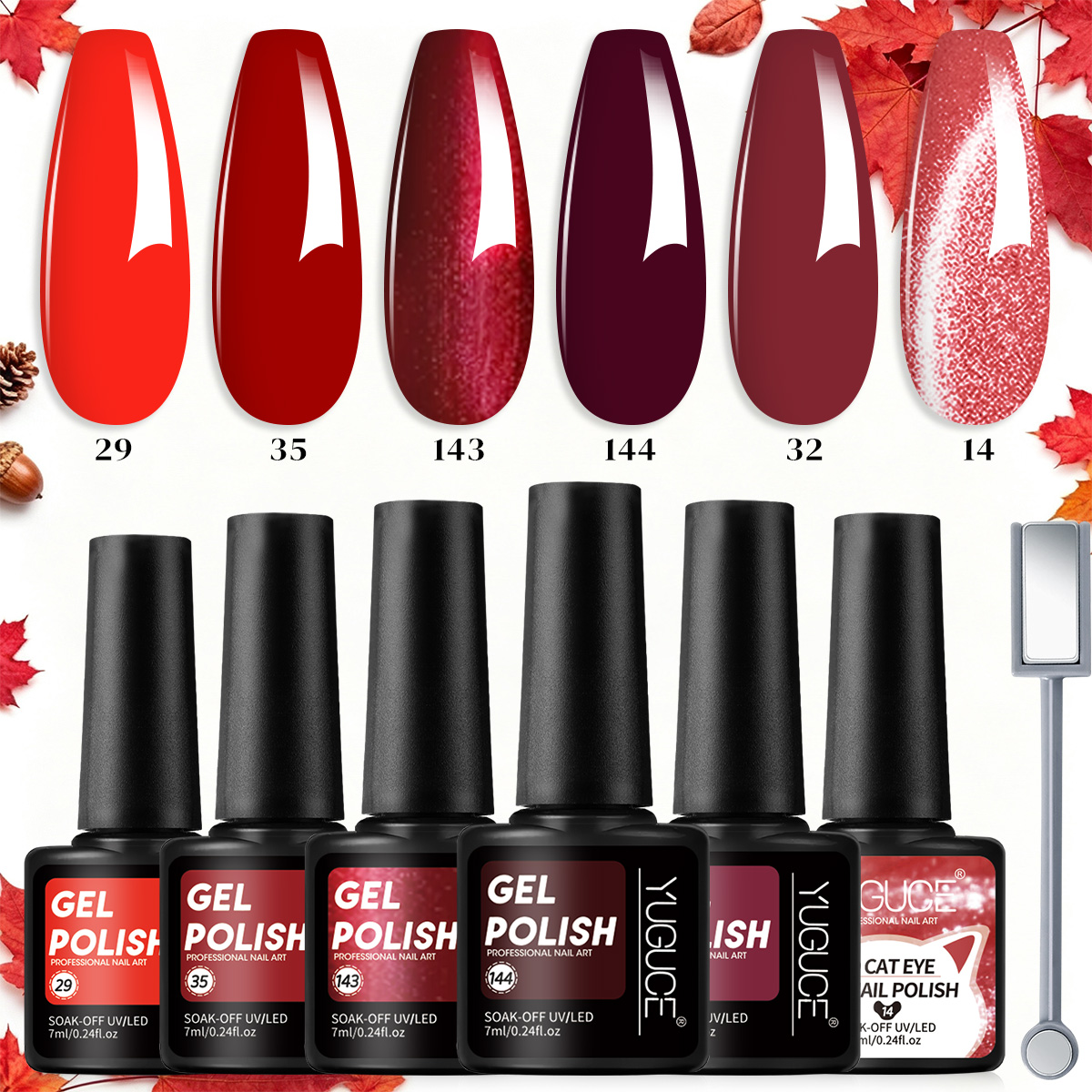 7-piece wine red and burgundy  - огляд і ціна Nail Art Red Wine Cat Eye