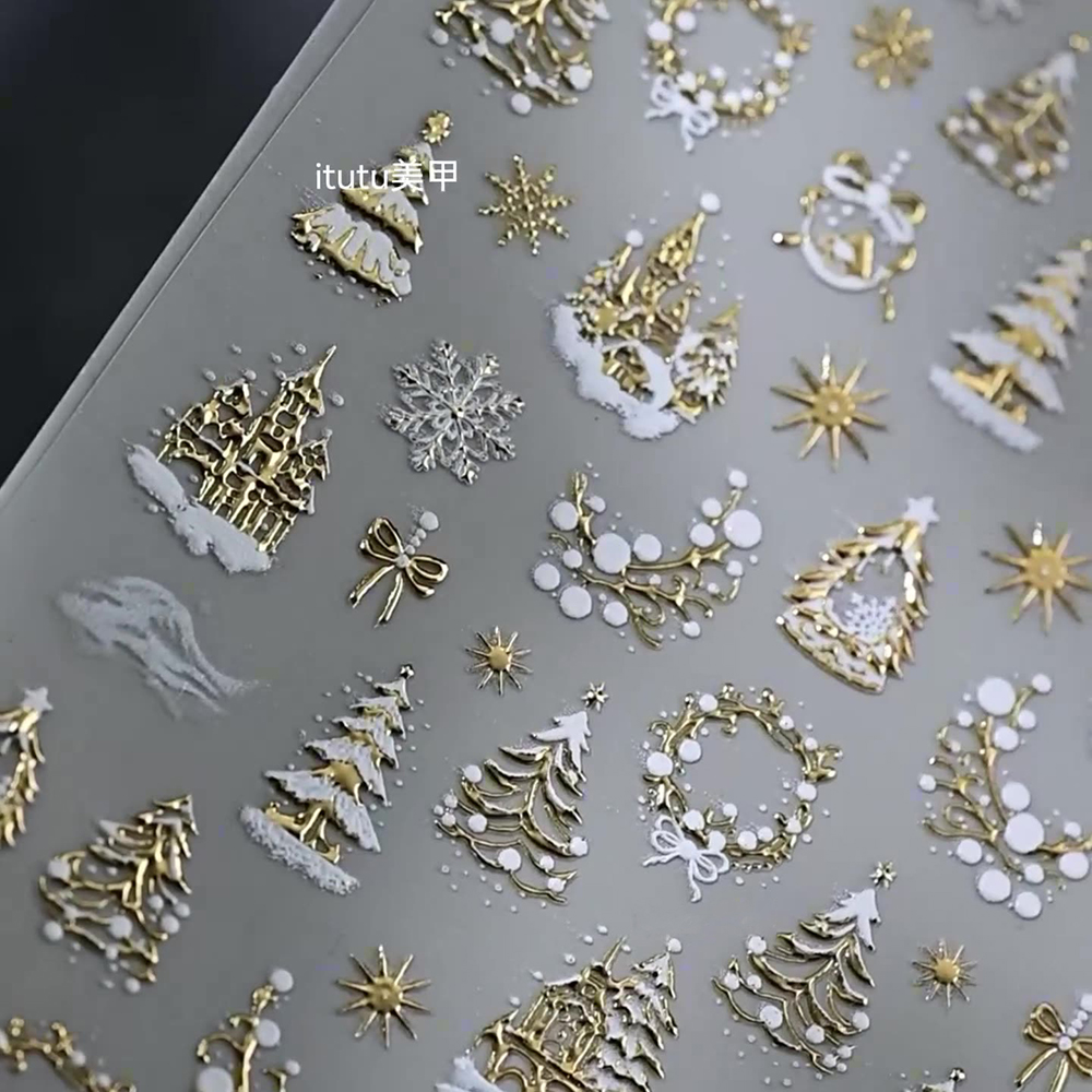 1pc 5D Gold Snow Christmas Tre - огляд і ціна Nail Art Xmas Design