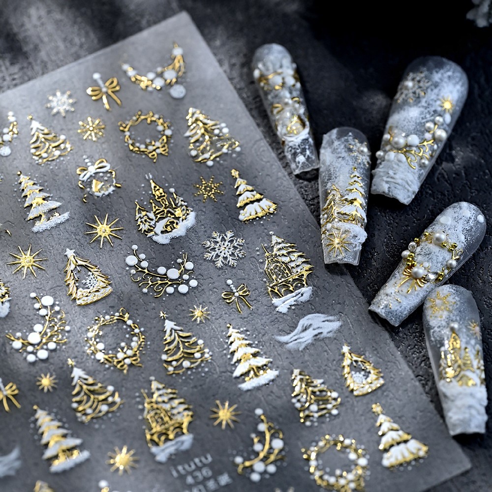 5D Embossed Gold Castle/Garlan - огляд і ціна Nail Art Xmas Design
