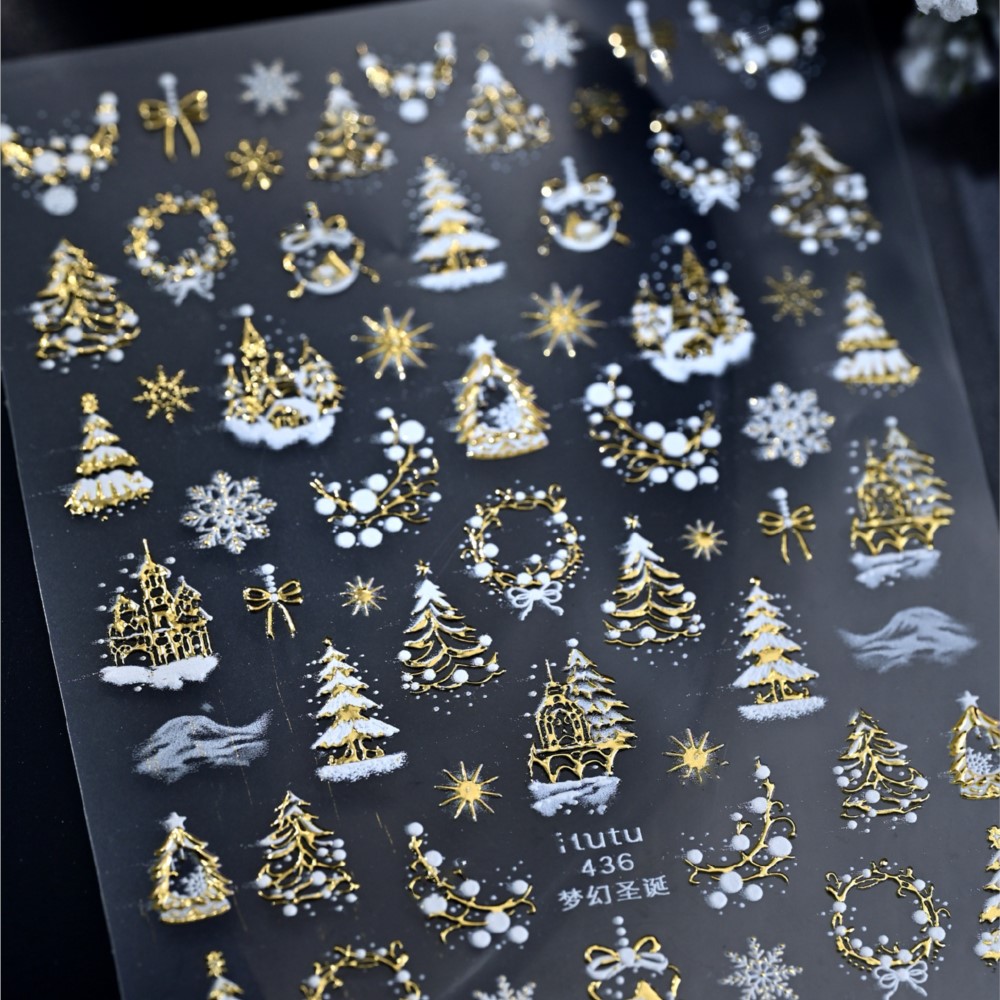 5D Embossed Gold Castle/Garlan - огляд і ціна Nail Art Xmas Design