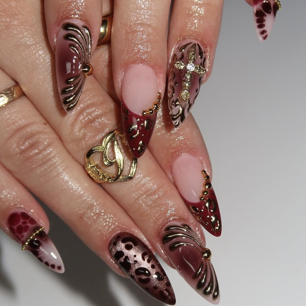 Gradient wine red brown fake n - огляд і ціна Nail Art Leopard