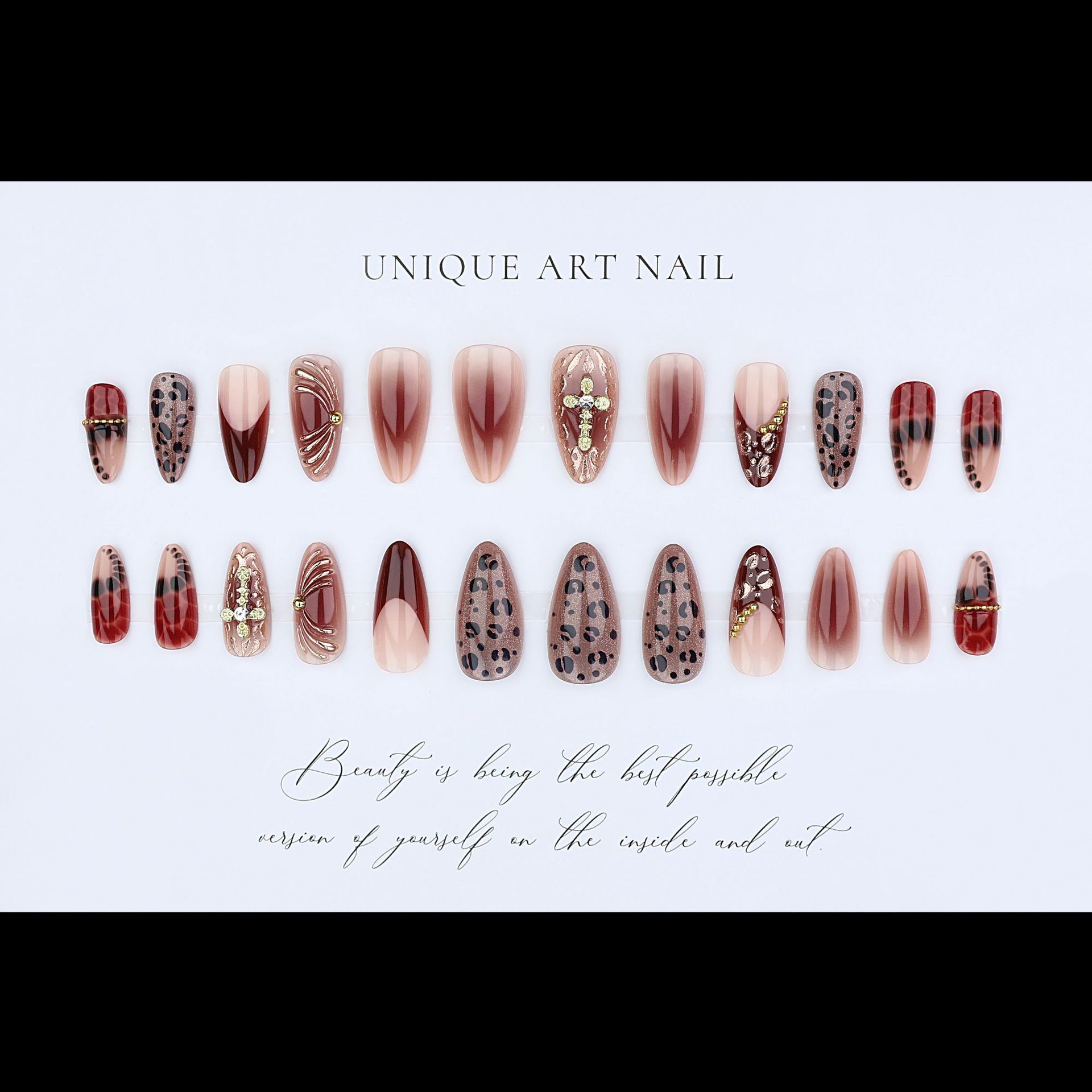 Gradient wine red brown fake n - огляд і ціна Nail Art Leopard