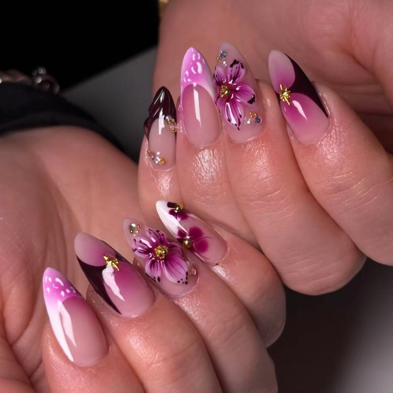 24Pcs Almond Press on Fake Nai - огляд і ціна Nail Art Red Wine Cat Eye