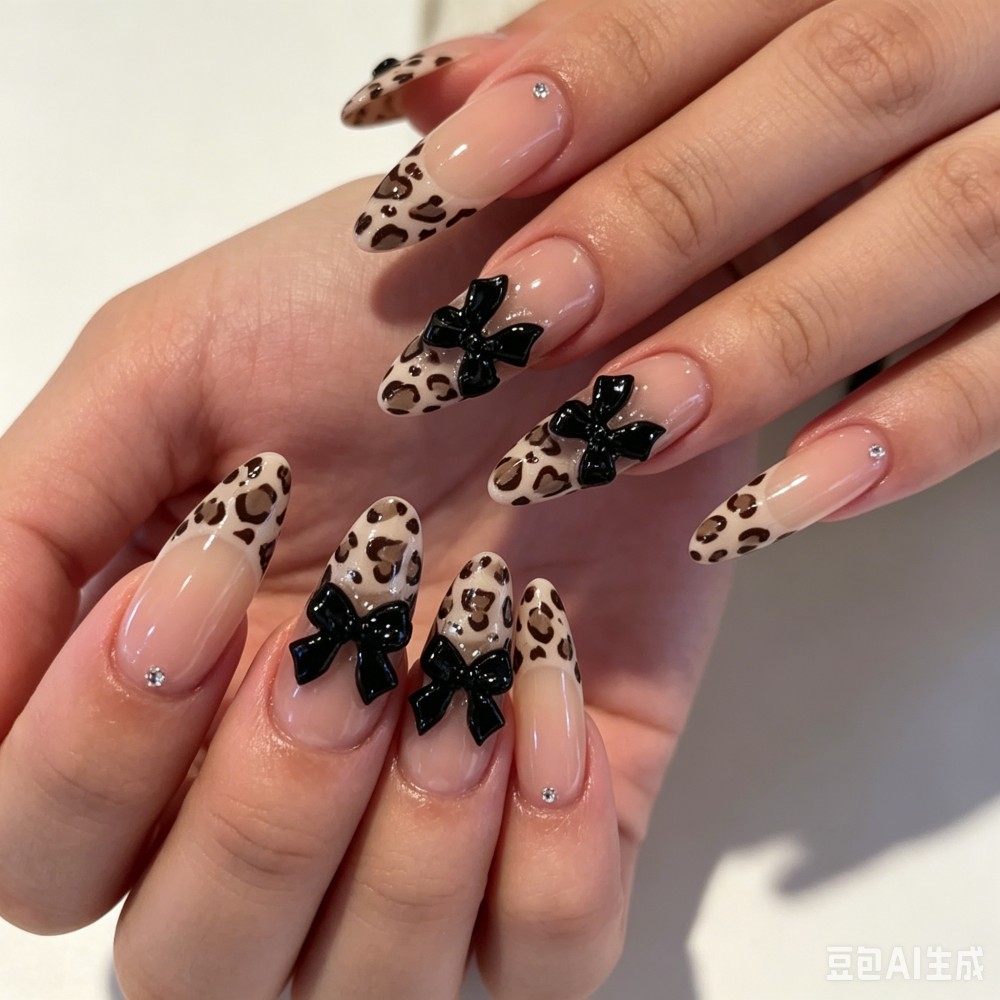 24pcs French Almond Press on N - огляд і ціна Nail Art Leopard