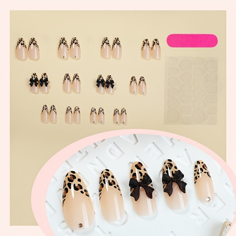 24pcs French Almond Press on N - огляд і ціна Nail Art Leopard